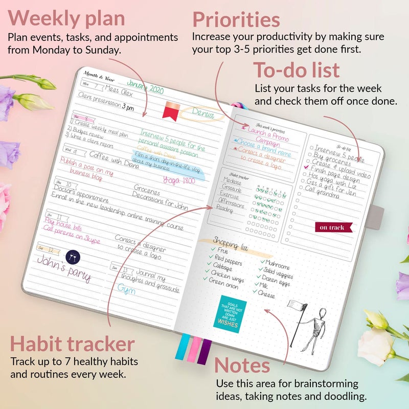 GoGirl Planner and Organizer for Women â€“ A5 Size Weekly Planner, Goals Journal & Agenda to Improve Time Management, Productivity & Live Happier. Undated â€“ Start Anytime, Lasts 1 Year â€“ Gray - Image 3